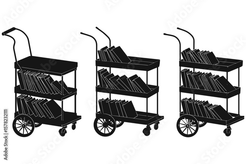 variety of garden wagons and carts in black silhouette, ideal for agriculture and outdoor utility themes