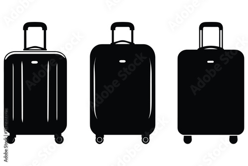 variety of suitcase silhouettes in black style, designed for travel and luggage-related visuals