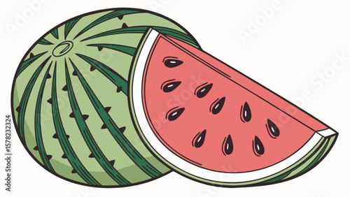 Watermelon fruit slice drawing vector illustration fresh summer fruit design food healthy eating organic diet