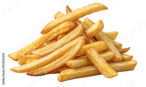 Crispy Potato Fries Isolated on White or Transparent Png.