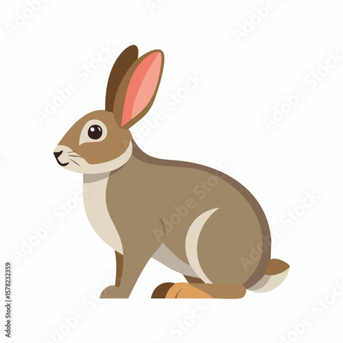 Cartoon Rabbit in Profile with Brown and Beige Fur, Pink Ears