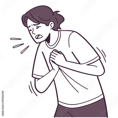 Illustration of chest pain symptom heart attack angina pectoris shortness of breath medical emergency 100 char