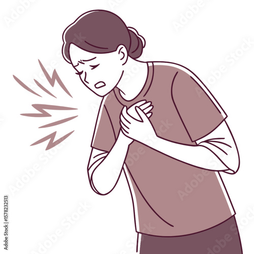 Woman experiencing chest pain heart attack symptoms illustration for health and medical awareness campaign