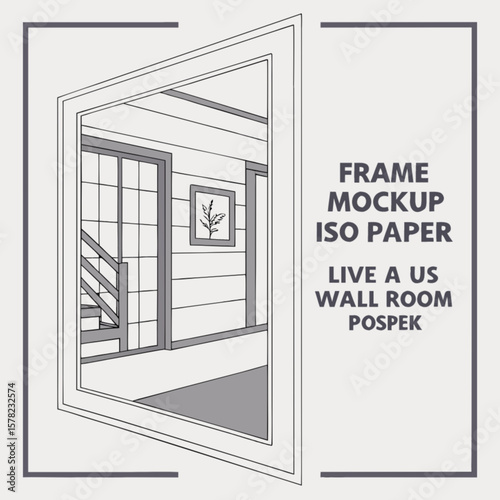 Frame mockup iso paper live a us wall room pospek interior design architecture art gallery display 100 char