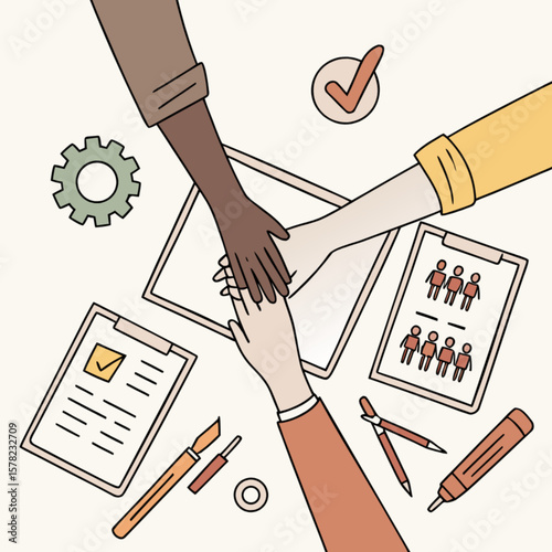 Teamwork collaboration hands together business partnership strategy meeting project management success process