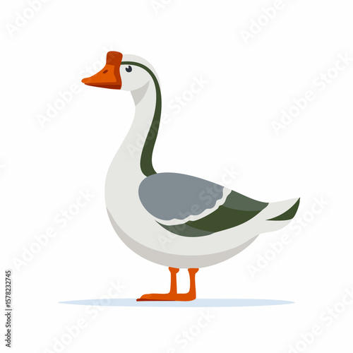 Cartoon Goose with Orange Beak and Distinctive Green Neck Markings