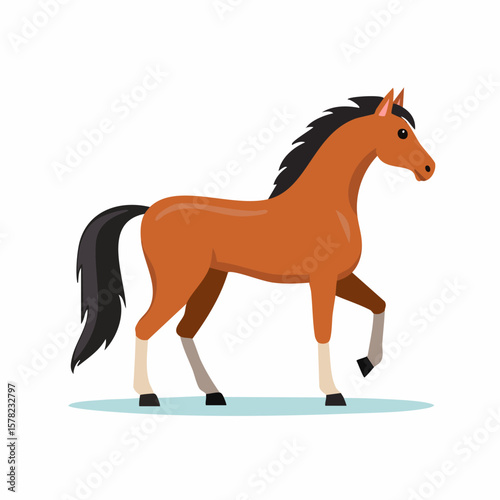 Stylized Brown Horse with Black Mane and Tail in Profile