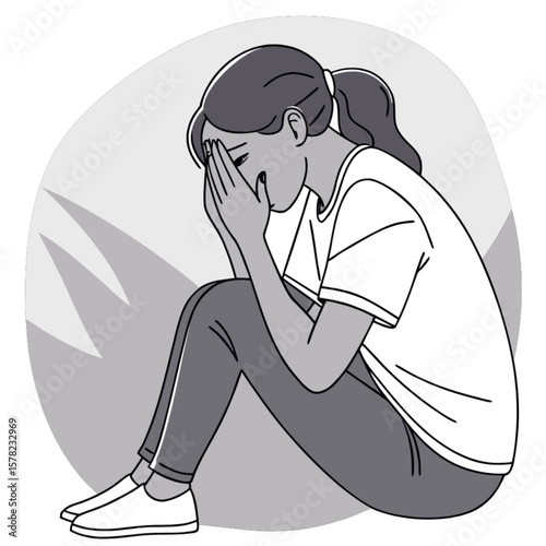 Illustration of sad woman crying covering face depicting mental health depression and emotional distress concept