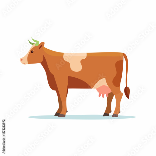 Stylized Brown Cow with Green Horns and Distinctive Markings