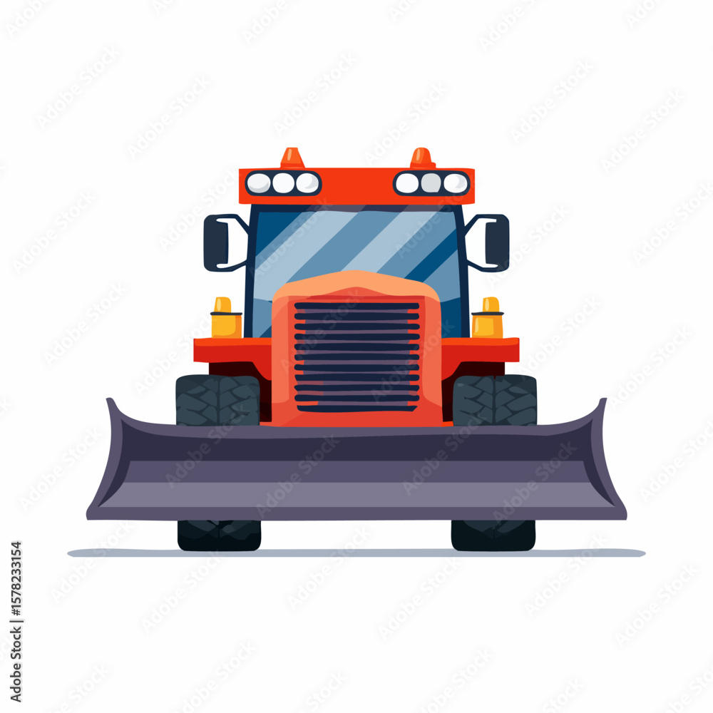 Naklejka premium Frontal View of a Cartoon Snowplow with Detailed Design and Lights