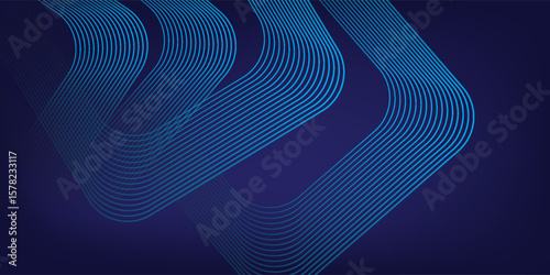 Abstract blue background with blue glowing diagonal geometric lines. Modern shiny blue rounded rectangle lines pattern. Minimalist graphic design. Futuristic technology concept