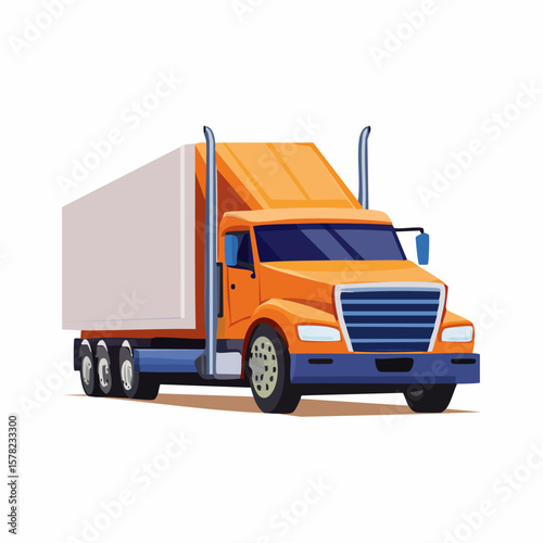 Vibrant Orange Semi-Truck with Cargo Trailer, Side View, Transportation Concept.