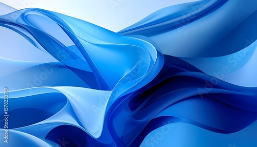 Fluid, flowing, abstract shapes in shades of blue