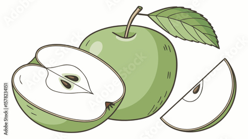 Green apple fruit illustration vector graphic design healthy food fresh produce slice apple vector drawing art