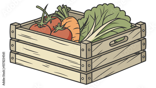 Fresh vegetables in wooden crate vector illustration healthy food organic produce harvest farm market design 100