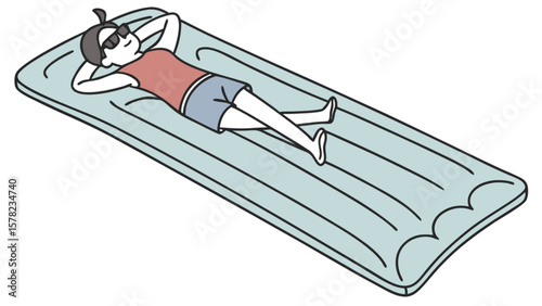 Person relaxing on inflatable pool float summer vacation sunbathing leisure lifestyle drawing illustration
