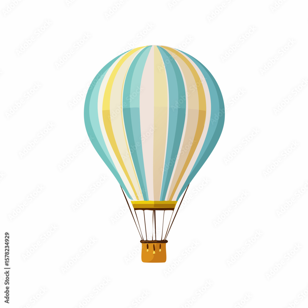 Fototapeta premium Colorful Striped Hot Air Balloon Floating in the Sky, Cartoon Style