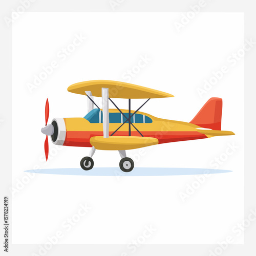 Colorful Biplane Illustration with Red Propeller and Yellow Wings