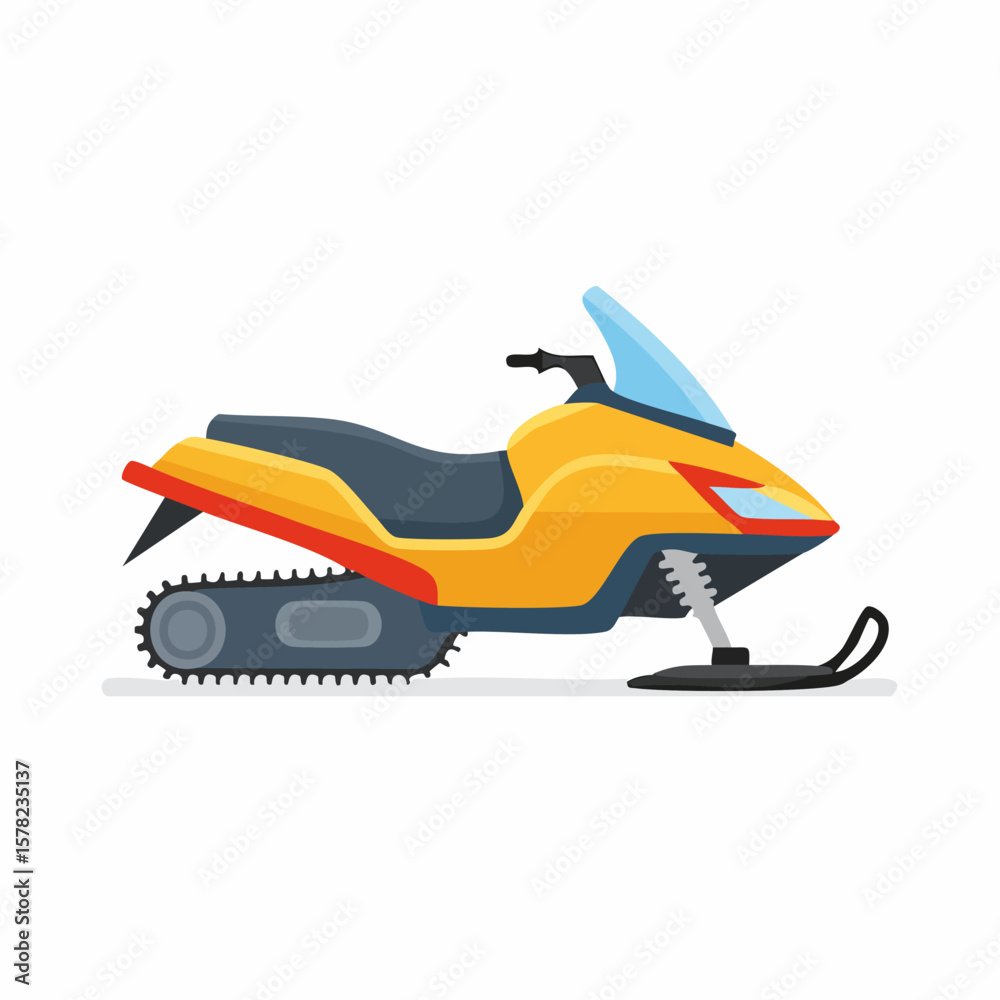 Naklejka premium Sleek Yellow Snowmobile with Blue Windshield and Detailed Track Design