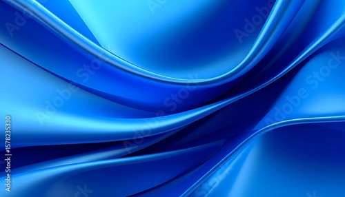 Fluid, vibrant blue fabric folds.  Smooth, flowing curves.  Digital rendering