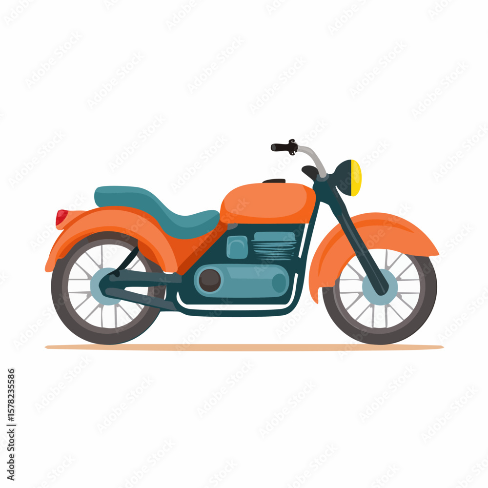 Obraz premium Orange Motorcycle with Teal Seat and Yellow Headlight Illustration