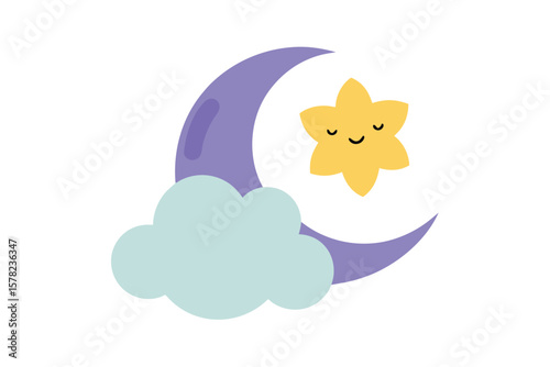 Crescent Moon Hugging Cloud With Stitched Stars