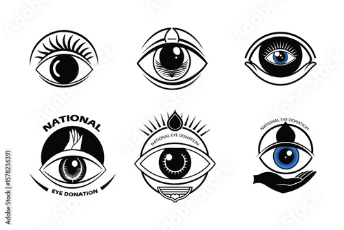 Eye Donation Logos Black and White and Blue on White Background eyes national