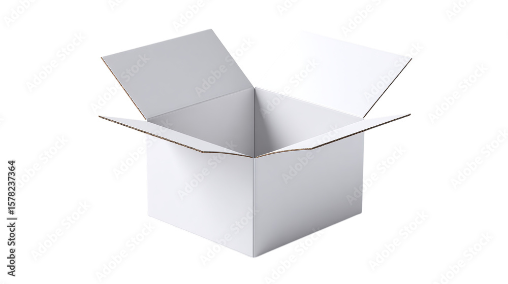 White cardboard box opened for packaging mockup, isolated on tranparent background White cardboard box opened for packaging mockup, isolated on tranparent background