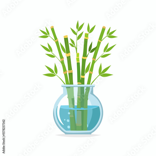 Vibrant Bamboo Stems and Leaves in a Glass Vase with Clear Water