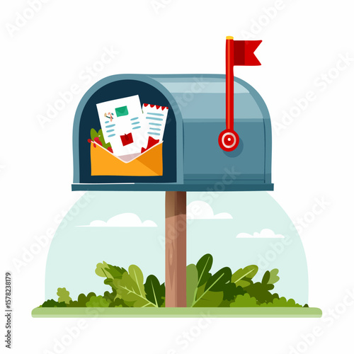 A Detailed Illustration of a Full Mailbox with Delivered Letters