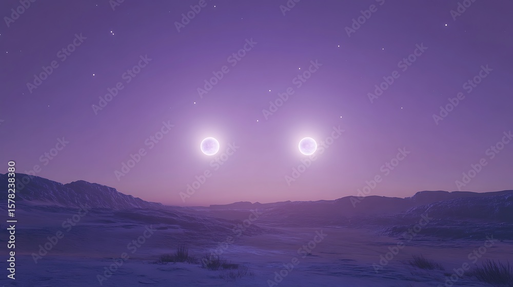Fototapeta premium Celestial spheres over barren hills under starry night sky