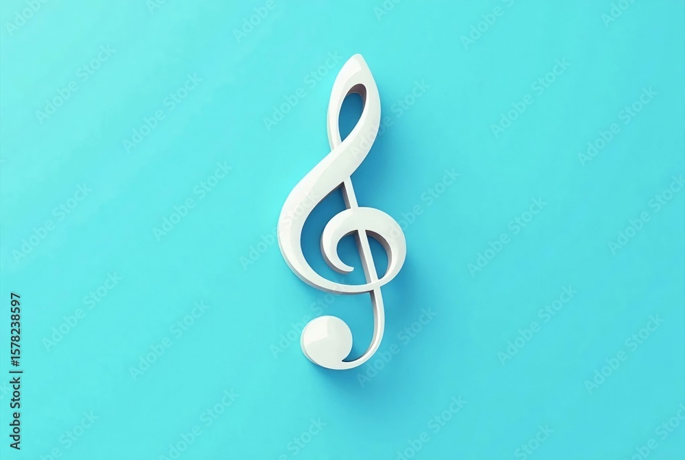Fototapeta premium White Treble Clef on Blue Background music symbol