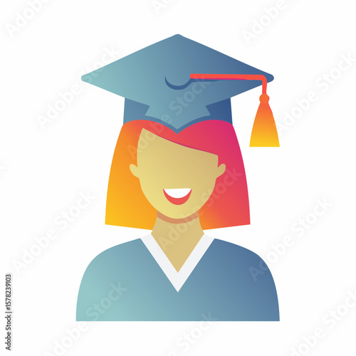 student graduating with cap toss celebration achievement academic success minimalist gradient icon
