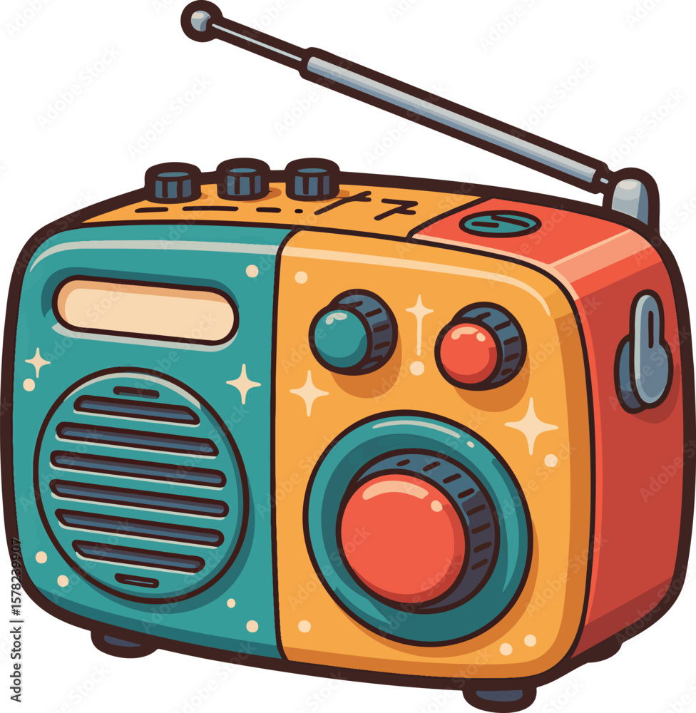 Vintage radio colorful illustration isolated on transparent background