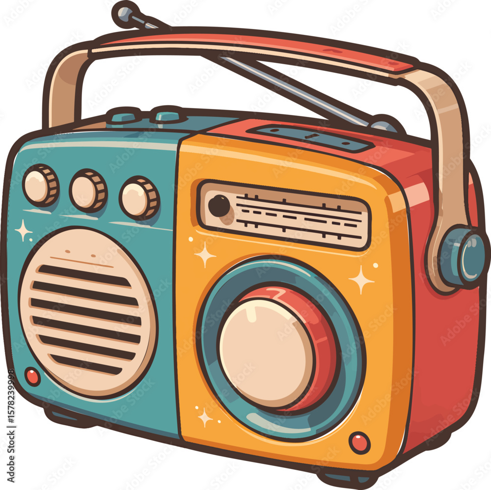 Vintage radio colorful illustration isolated on transparent background