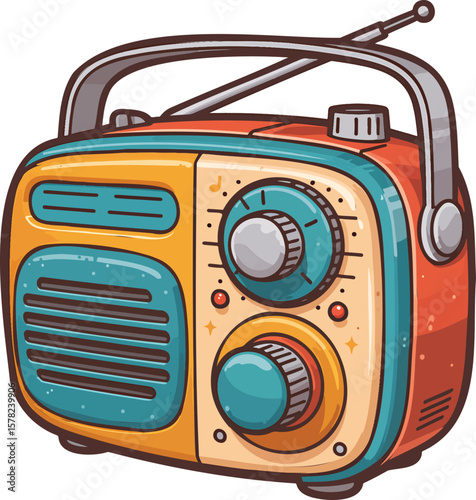Vintage radio colorful illustration isolated on transparent background