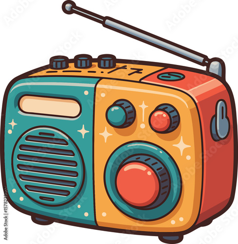 Vintage radio colorful illustration isolated on transparent background