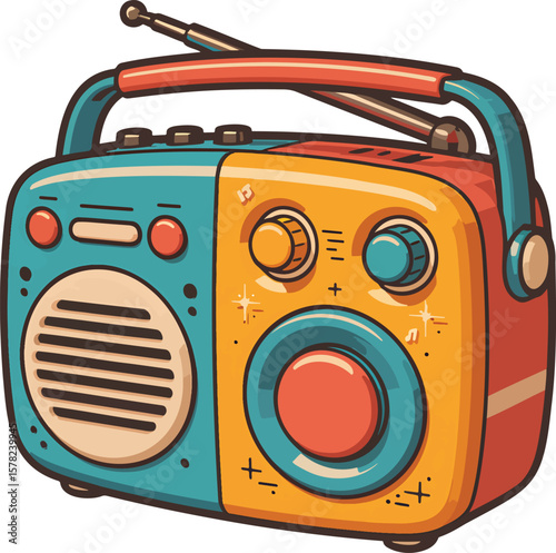 Vintage radio colorful illustration isolated on transparent background