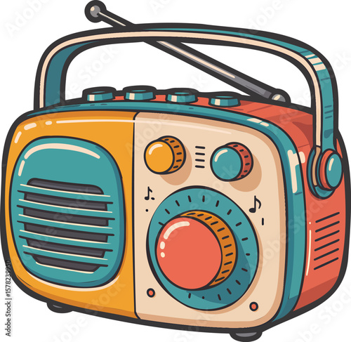 Vintage radio colorful illustration isolated on transparent background
