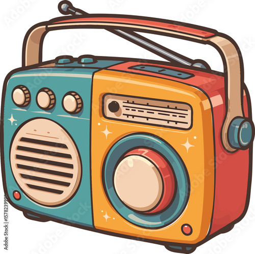 Vintage radio colorful illustration isolated on transparent background