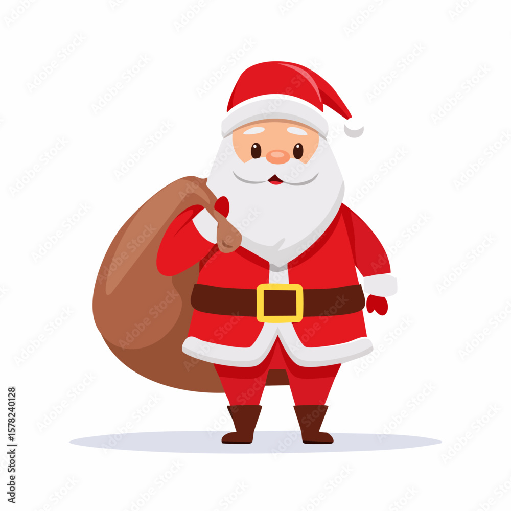 Jolly Santa Claus with a Full Sack Ready for Christmas Delivery Jolly Santa Claus with a Full Sack Ready for Christmas Delivery