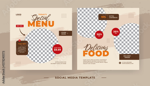 Food Social Media Post Template - Special Menu and Discount Promotion Design
