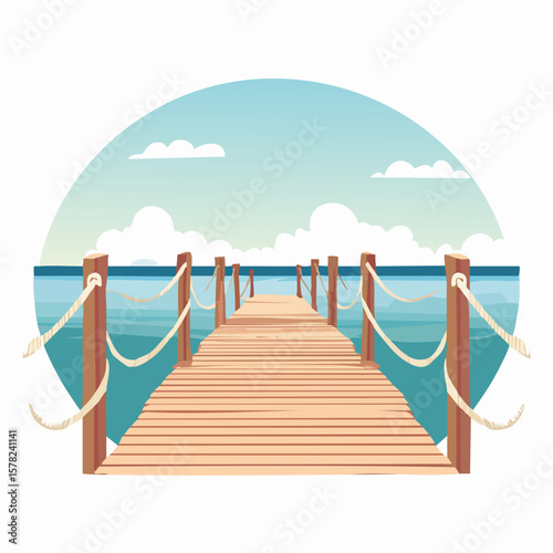 Wooden Pier Extending Over Calm Ocean Waters with Rope Details