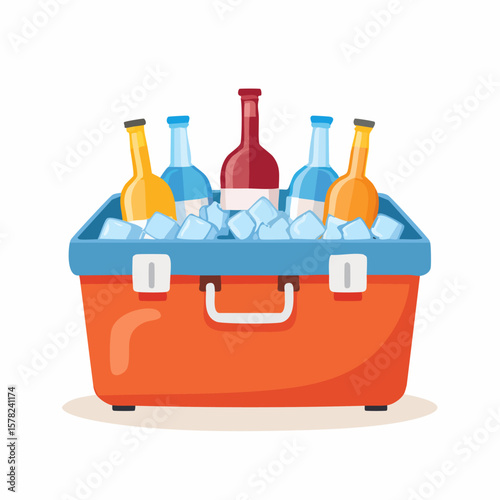 Colorful Cooler with Beverages Chilled on Ice for Refreshment.