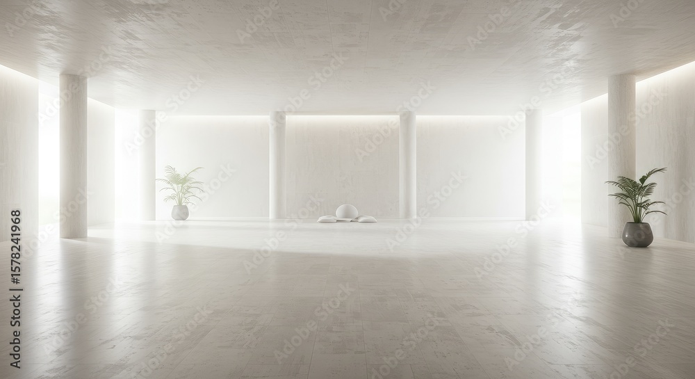 Fototapeta premium A minimalist white interior space. Bright, spacious, and serene