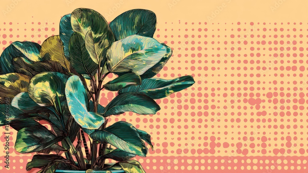 Obraz premium Colorful houseplant illustration with pop art background