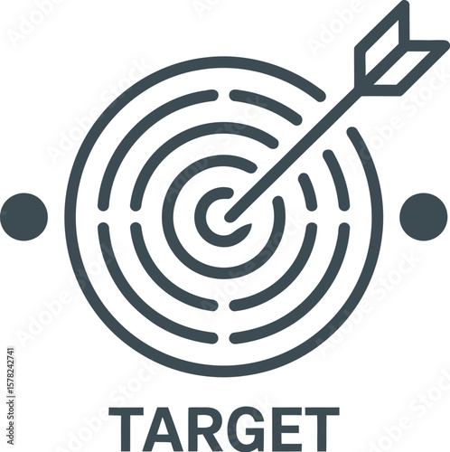A simple graphic of a target with an arrow in the center and the word target below it in black