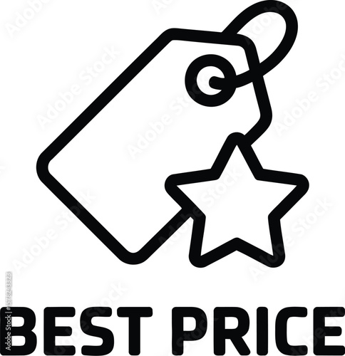 A stylized best price icon featuring a price tag with a star on a light grey background image