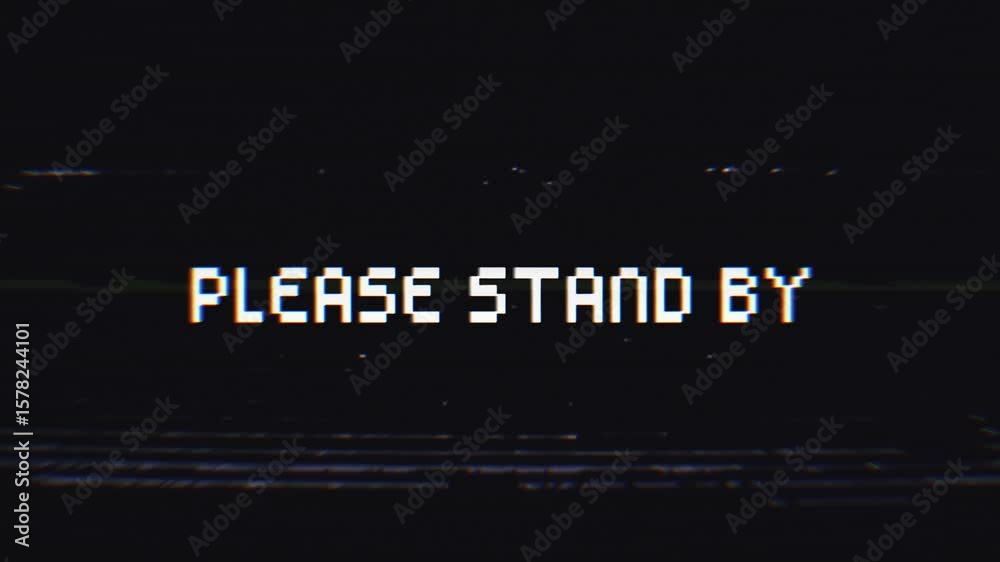 Retro Glitch Please Wait text Screen Animation on Alpha Channel. 4k landscape video background.