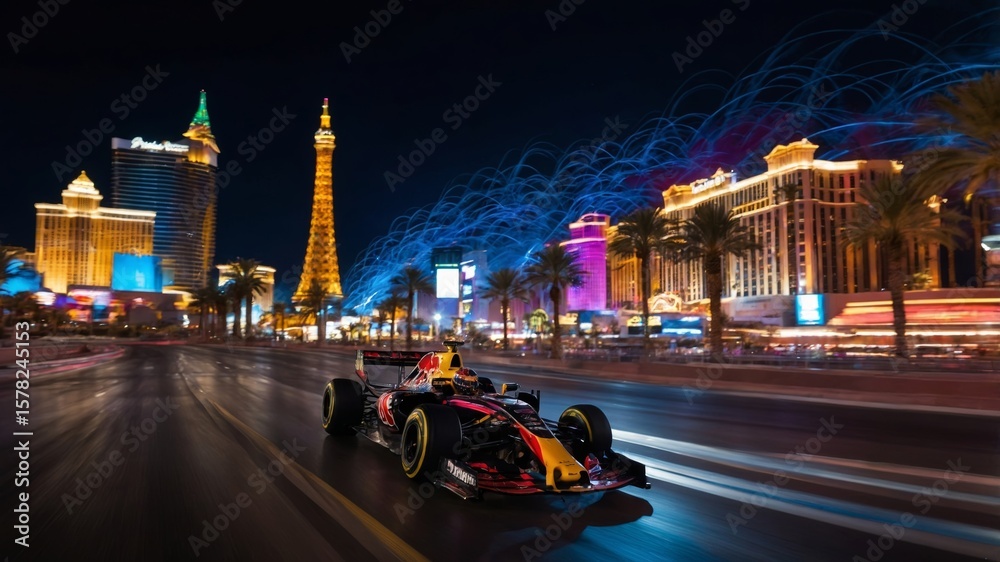 Naklejka premium Abstract Motion Blur of a Formula 1 Car in Las Vegas